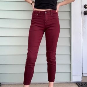high rise maroon skinny jeans
